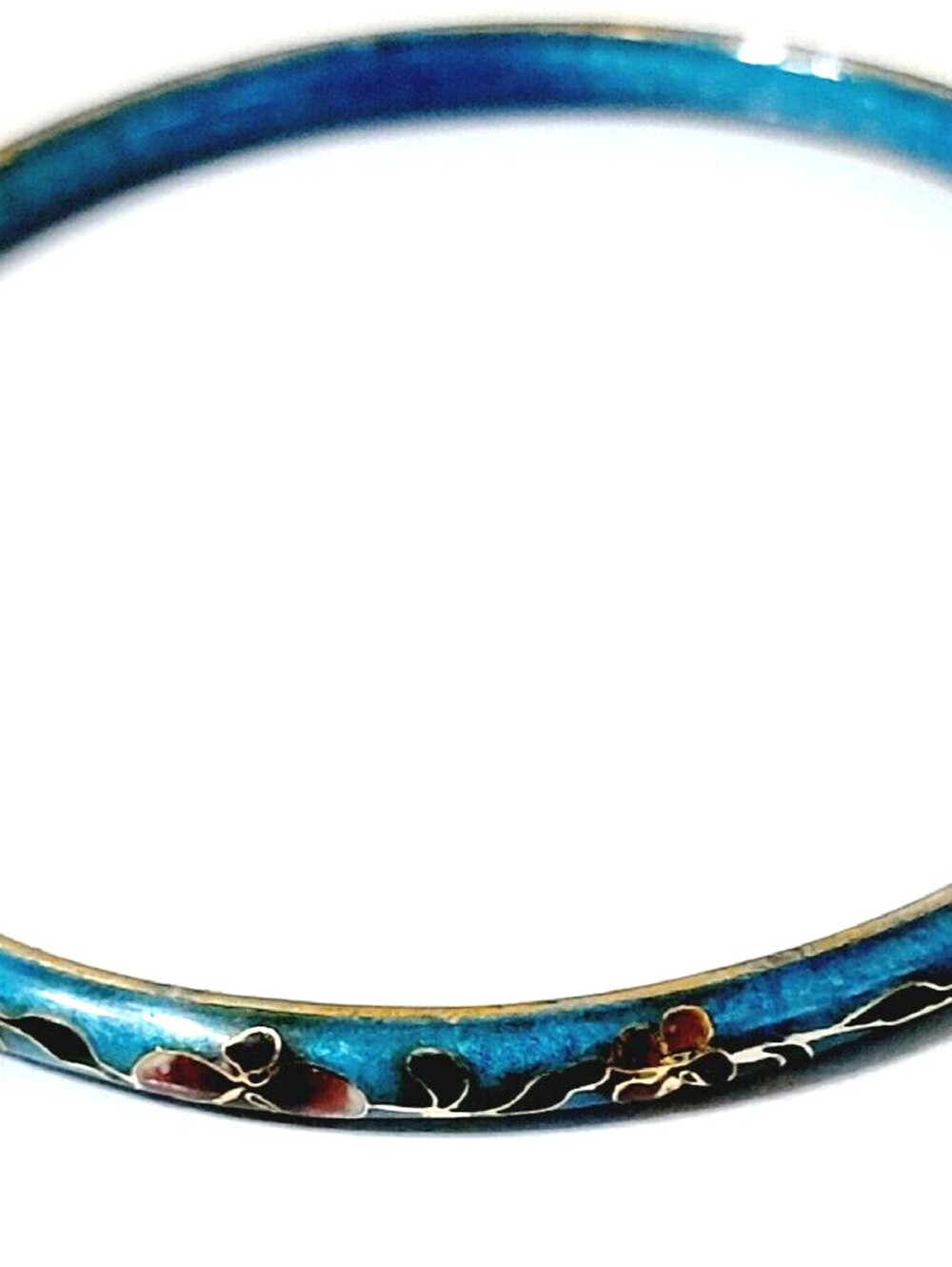 Vintage Teal-Blue/Gold/Pink/Green  Cloisonne Bangle Bracelet Asian Flowers